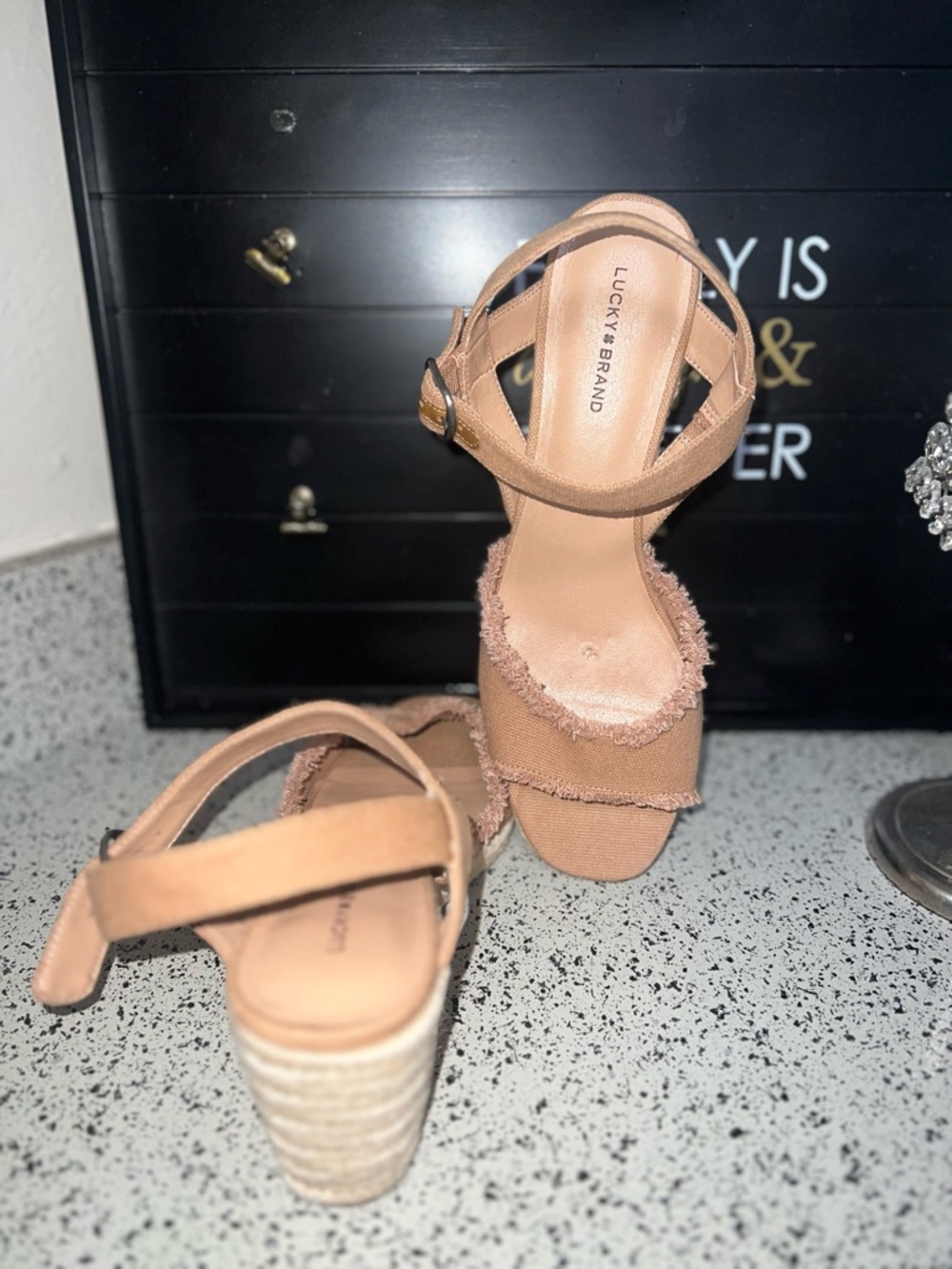 Lucky Brand Tan Espadrille Block Heel Sandals